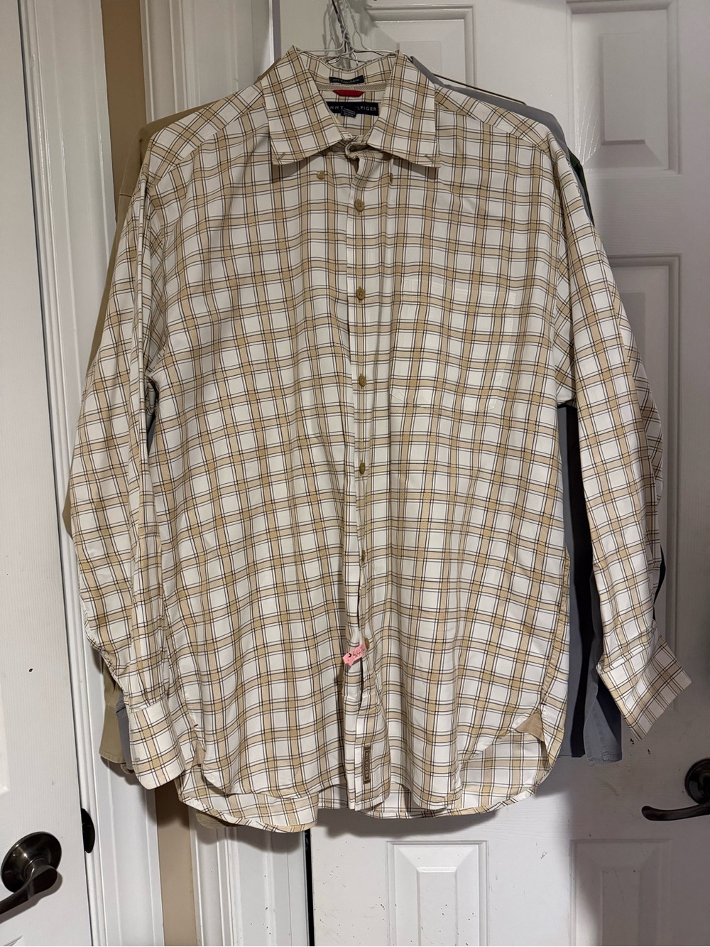 Tommy Hilfiger Beige and White Plaid Button-Down Shirt